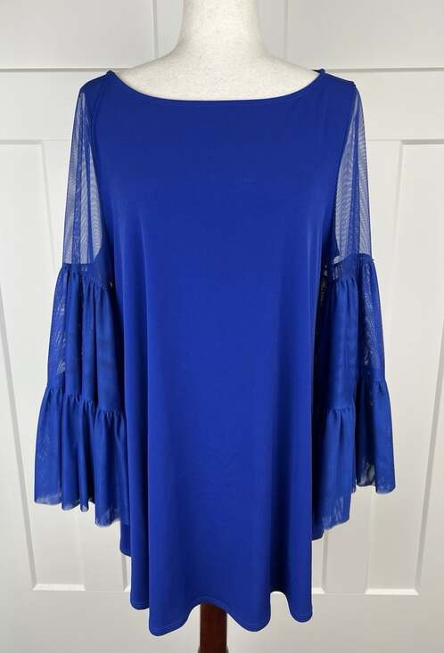 IC by Connie K Tops - IC by Connie K Tunic Top L Blue Violet Sheer Mesh Ruffle Sleeve Made USA